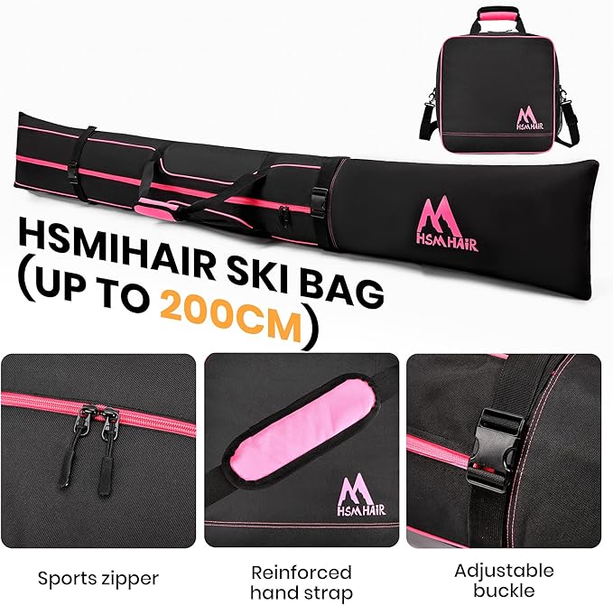 Ski Bag and Boot Bag Combo,Padded Ski Bag Set for Air Travel,Snow Ski Bags for Adults,Water- resistant Ski Boot Bag Fits for Skis Up to 200 CM and Boots Up To Size US13-StrideForce Fitness