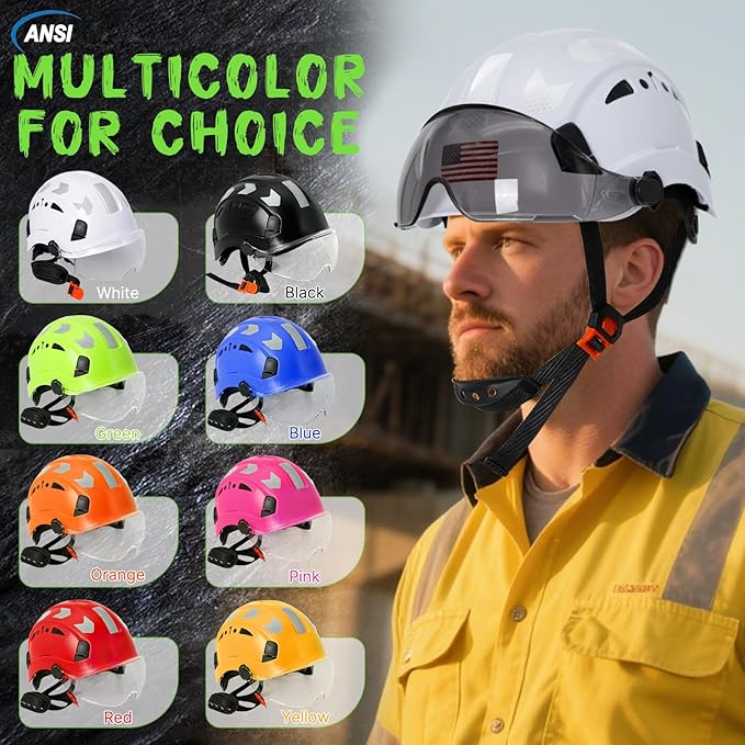 AOLAMEGS Construction Safety Hard Hat - ANSI Z89.1 Type Ι OSHA Approved Safety Helmets with Chin Straps Lightweight Reflective Vented ABS Hard Hats For Men Women Industrial Workwear 6-point Suspension-StrideForce Fitness