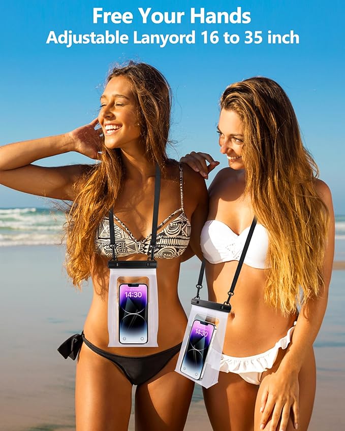 IPX8 Waterproof Phone Pouch Floating, [Expandable Space] Waterproof Bag, Cell Phone Dry Bag with Adjustable Lanyard for iPhone Samsung Google Up to 7.0" White-StrideForce Fitness