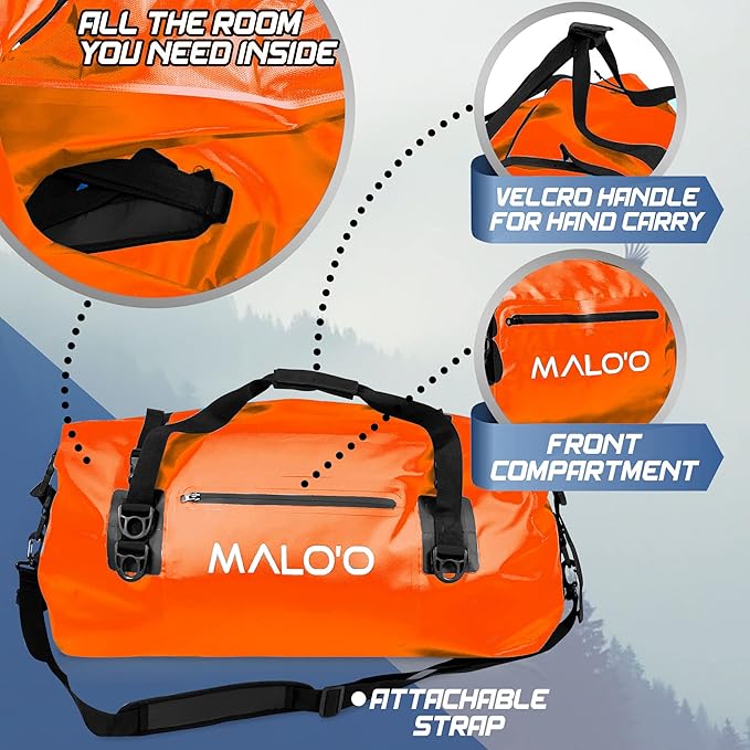 Malo'o Waterproof Dry Bag Duffel 40L/60L/100L, Roll Top Duffel Keeps Gear Dry for Kayaking, Rafting, Boating, Swimming, Camping, Hiking, Beach, Fishing - Internal & External Pockets and Molle Loops-StrideForce Fitness