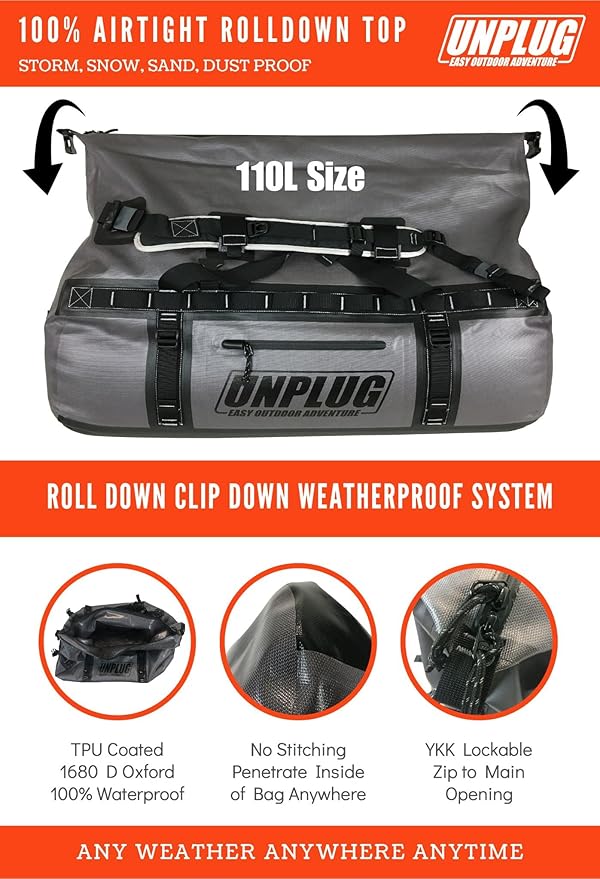 UNPLUG Ultimate Adventure Bag | 1680D Heavy Duty Waterproof Bag | Large Travel Duffle Bag which can be Used for Camping, Motorcycling, Boating, or Hunting-StrideForce Fitness