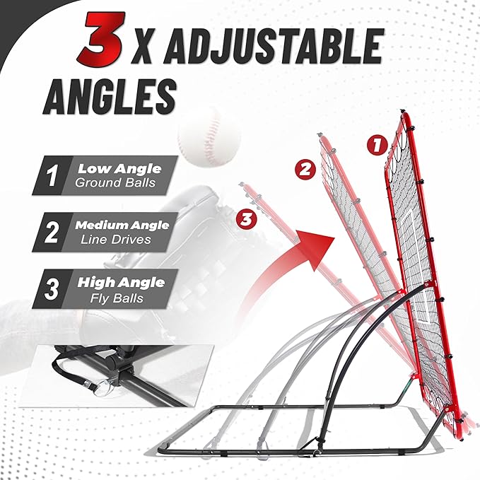 Heavy Duty Baseball Rebounder Net 4x4.5 FT Pitchback with 3 Adjustable Angles, Baseball and Softball Bounce Back Net for Ground, Line Drive, Fly Ball Return Settings Fielding Trainer-StrideForce Fitness