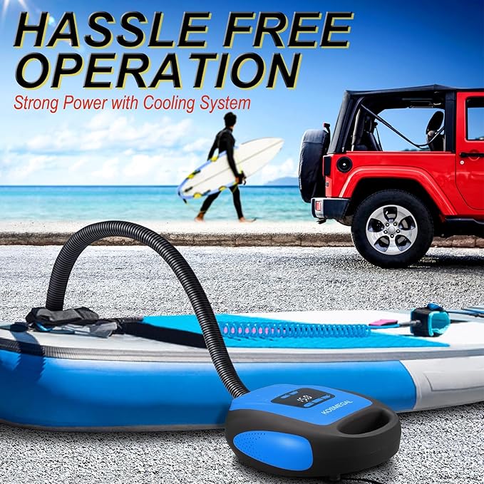Paddle Board Pump Electric Portable, SUP Pump for Paddleboard, 20PSI Air Compressor with Auto-Off, Deflation Function and 12V DC Car Connector for Inflatables, Kayaks and Boats-StrideForce Fitness