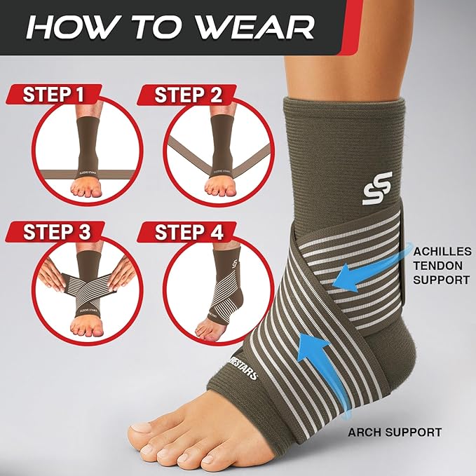 Sleeve Stars Ankle Brace for Women & Men, Ankle Wrap for Sprain, Compression Sleeve for Plantar Fasciitis Relief, Easy Customizable Support: w/ Removable Strap (Single/M:10"-12"/Mocha Brown)
