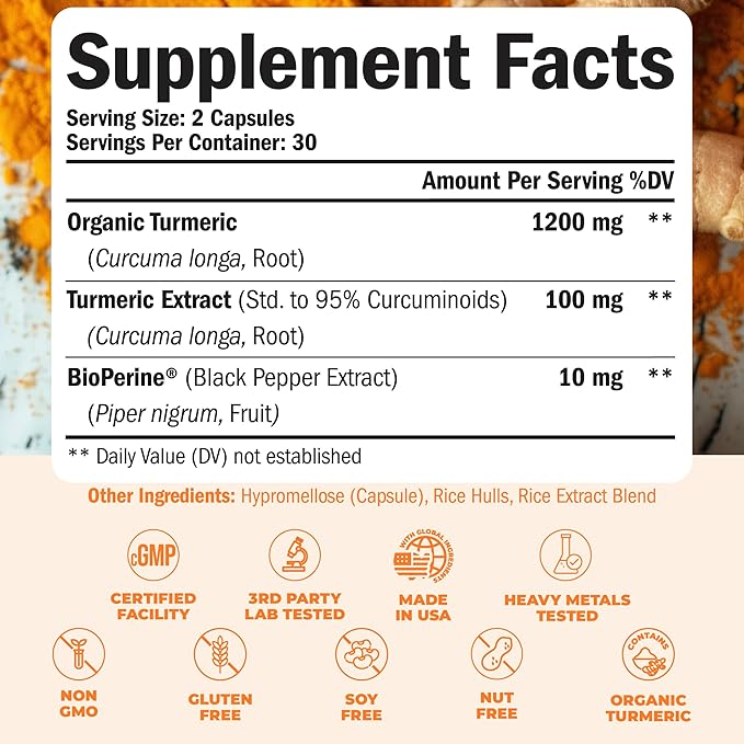 Turmeric Supplement - High Potency Turmeric Curcumin Supplement with 1200 mg Organic Tumeric and 95% Curcuminoids. Curcumin Supplements with Black Pepper for Immune & Joint Health. 60 Curcuma Capsules-StrideForce Fitness