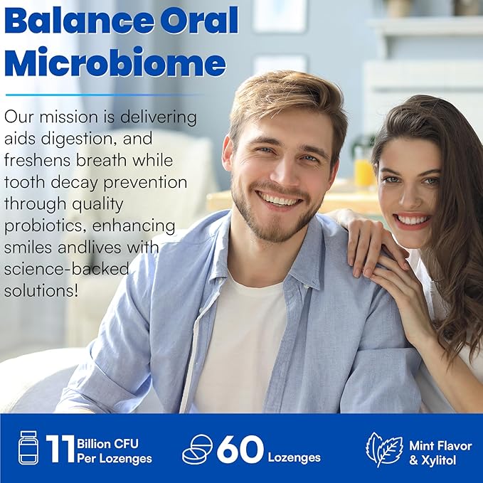 Oral Probiotics, 11 Billion CFU, with M18, A12, Oral Probiotics for Mouth Bad Breath for adults, Dry Mouth, Gum Health & Gum Restore, Chronic Halitosis, Fresh Breath, 60 Lozenges (Mint Flavor)