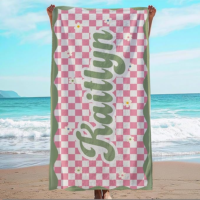 JML Personalized Beach Towel with Name, Custom Flower Beach Towel, Customized Microfiber Pool Towel, Quick Dry & Absorbent Swim Towel for Adult,Anniversary, Birthday, Summer Holiday,Vacation-StrideForce Fitness