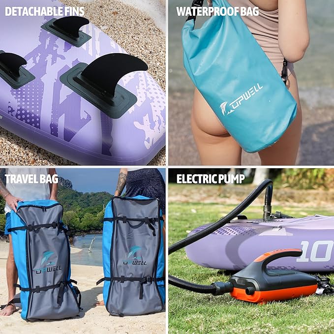 UPWELL 10'6"/11'/11'6" Inflatable Paddle Board, Stand Up Paddlboard for Youth & Adults, Stable Design, Premium SUP Accessories, Backpack, Leash, Hand Pump, Fins-StrideForce Fitness