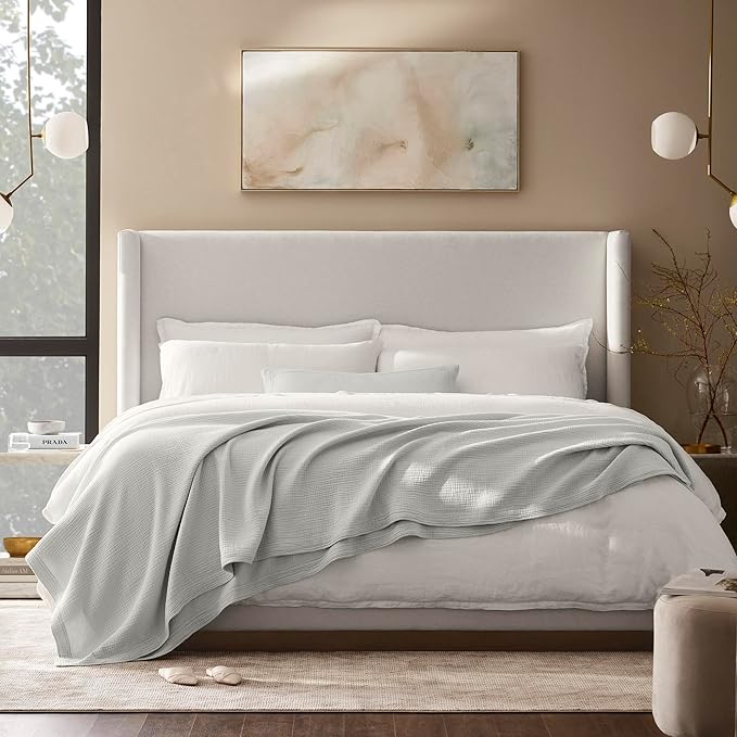 BOLL & BRANCH Dream Bed Blanket - King/Cal King, Mist - Luxury 100% Organic Cotton - Soft, Lightweight and Breathable - Cloud-Like Touch-StrideForce Fitness