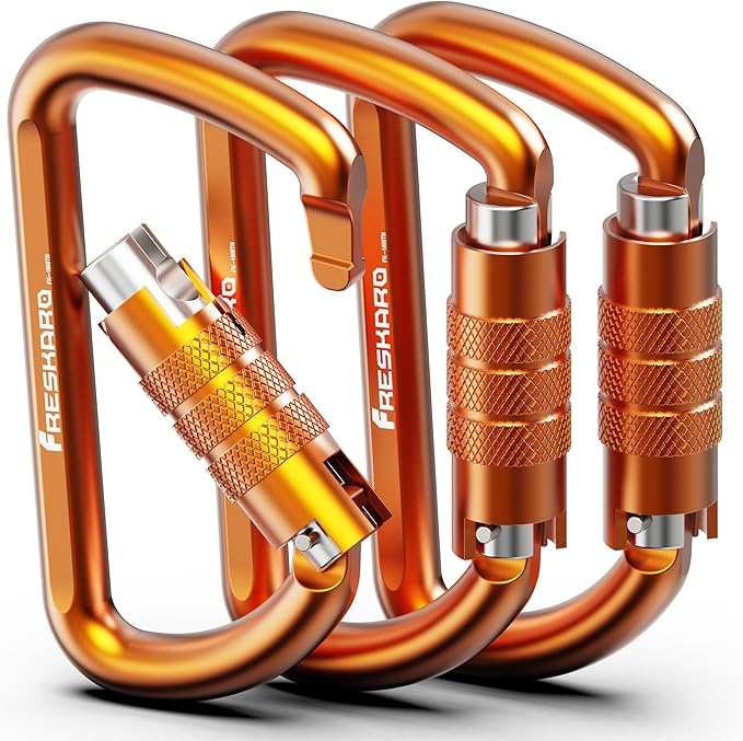 FresKaro 3inch 12kN-2698lbs Auto Locking Carabiner Clips, Solid D Shape, Heavy Duty 7075 Aluminum, Lightweight 1.09oz, Rust Proof, for Hammock, Hiking, Dog Leash, Keychain etc., Multi-Colors-StrideForce Fitness