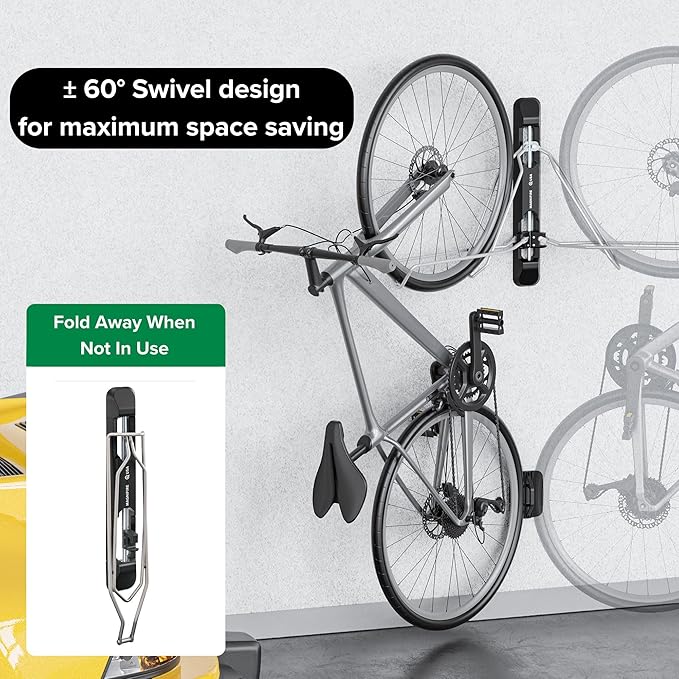 Bicycle Rack for Garage and Indoor Use, Adjustable, Foldable Bike Rack Set of 2 - Wall Mount for Road, Hybrid, Small Mountain, BMX Bikes - Secure and Space Saving Bike Storage (2 Pack)-StrideForce Fitness