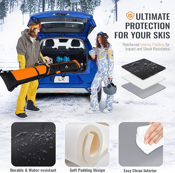 Ski Bag and Boot Bag Combo, Padded Skis Bag for Air Travel, Safety Reinforce Ski Carrier Bag Fits for Skis Up to 200 CM and Boots Up To Size US13, Water- resistant Ski Travel Bag-StrideForce Fitness