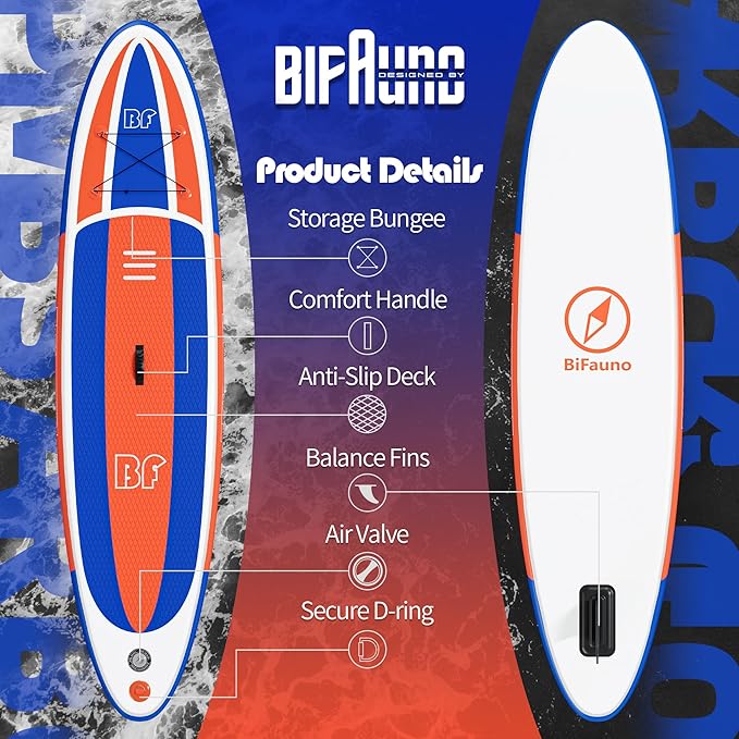 Inflatable Stand Up Paddle Board with SUP Accessories & Backpack. Paddle Boards for Adults. Non-Slip Deck, Wide Stance, Bottom Fin, Double Action Pump.-StrideForce Fitness