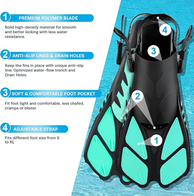 ZEEPORTE Mask Fin Snorkel Set, Travel Size Snorkeling Gear for Adults with Panoramic View Anti-Fog Mask, Trek Fins, Dry Top Snorkel and Gear Bag for Swimming Training, Snorkeling Kit Diving Packages-StrideForce Fitness