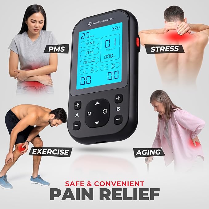 TENS Unit Muscle Stimulator Pro for Back Pain Relief, Shoulder Recovery and Physical Therapy, Electronic EMS Massager Machine with PMS Pulse for Effective Shock Therapy, Black-StrideForce Fitness