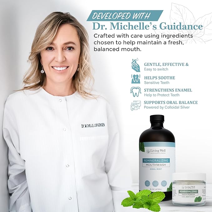Living Well with Dr. Michelle Tooth Remineralization Bundle | Hydroxyapatite Tooth Powder & Mouthwash | Cool Mint Flavor