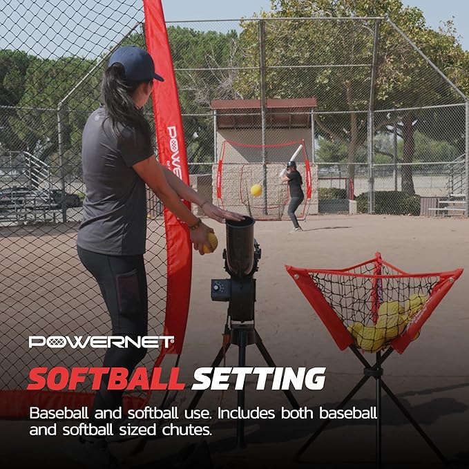 PowerNet Launch F-lite Softball & Baseball Pitching Machine, Dimpled Practice Balls, Bucket of Baseballs, Coaching Bucket Bundle for Pitching Machine, Baseball Training Equipment-StrideForce Fitness