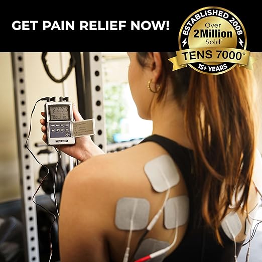 TENS 7000 Pro Rechargeable Tens Unit Muscle Stimulator, 4 Channels, Back Pain Relief, 8 Electrodes/Unit Pads, EMS and TENS Machine, Muscle Recovery & Growth, Stim Machine, Electrotherapy-StrideForce Fitness