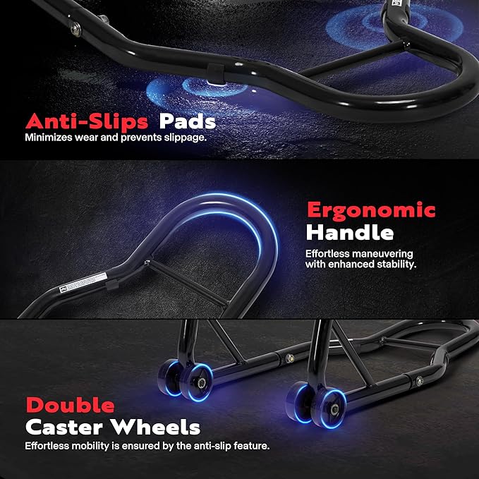 SPECSTAR Universal Motorcycle Stands, 882 Lbs Capacity Front Rear Wheels Lift Combo with U+L Adjustable Swingarm Spool, Heavy Duty Paddock Stands for BMW, Suzuki, Yamaha, Honda, Kawasaki, Black-StrideForce Fitness