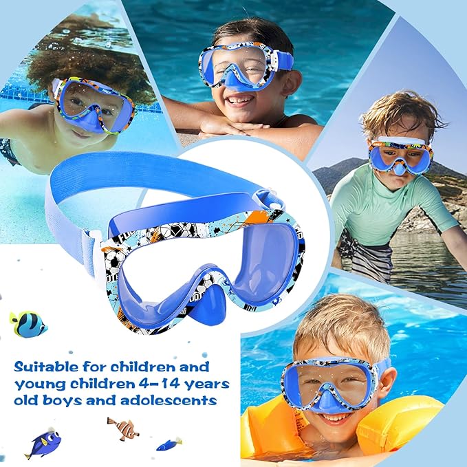 Kids Swim Goggles with Nose Cover, 180° Panoramic Snorkel Mask with Anti-Fog & Anti-Leak Design, Comfort Fabric Strap UV Protection Lens for Boys Girls Ages 3-15-StrideForce Fitness