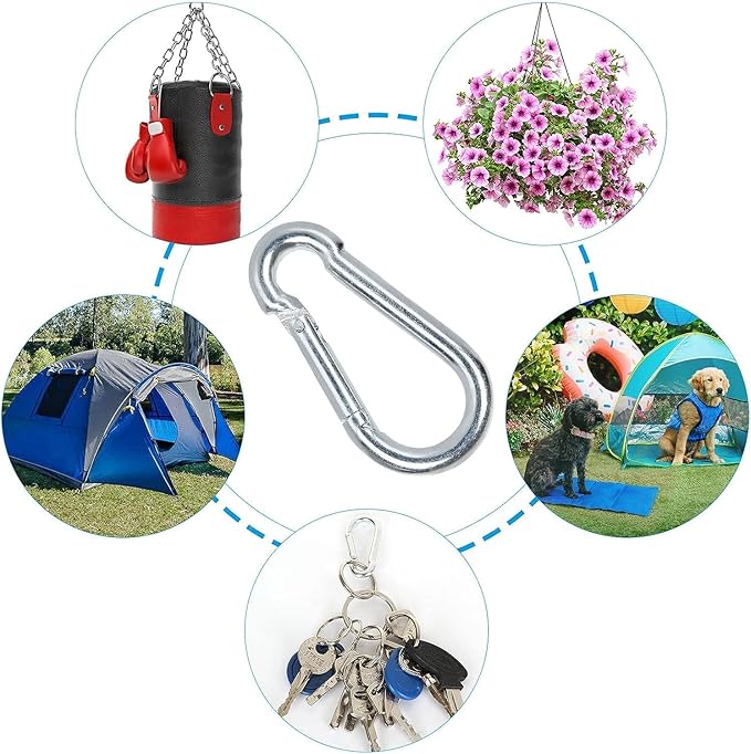 Spring Snap Hooks M5 M6 M8 M10 Carabiner Heavy Duty Carabiner Clips Galvanized Steel Quick Links Caribiniers Hammocks Hooks for Camping Hiking Outdoor Swing Pet Leash Gym-StrideForce Fitness