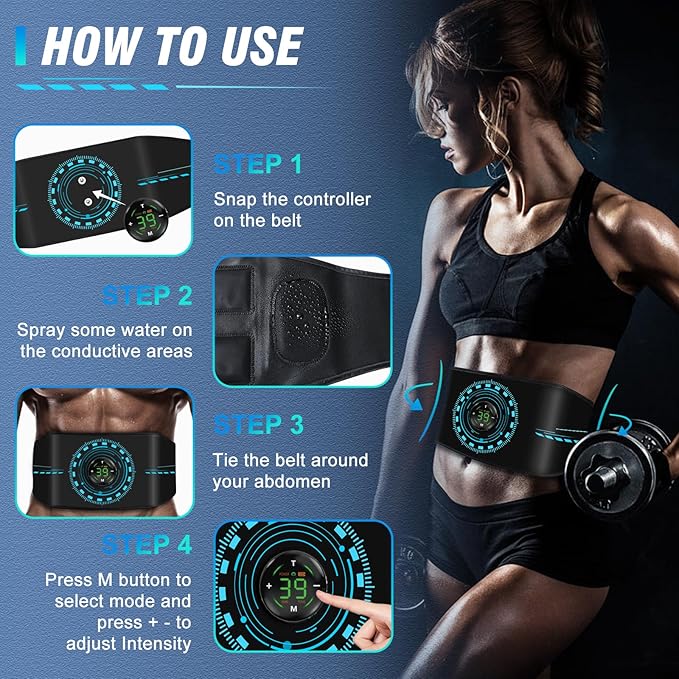 Electronic Muscle Stimulator, Ab Toning Belt Muscle Toner Fitness Training for All Body, Rechargeble for Fitness Strength Training Workout Equipment for Men and Women-StrideForce Fitness