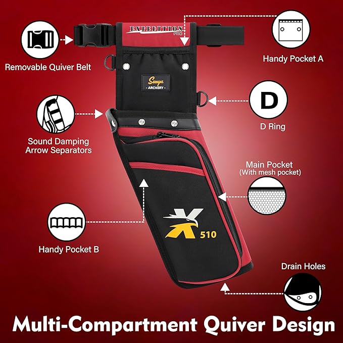 SUNYA X510 Field & Competition Hip Arrow Quiver | 3-Slot Noise-Free Archery Quiver with Sturdy Storage System (42x18cm)-StrideForce Fitness