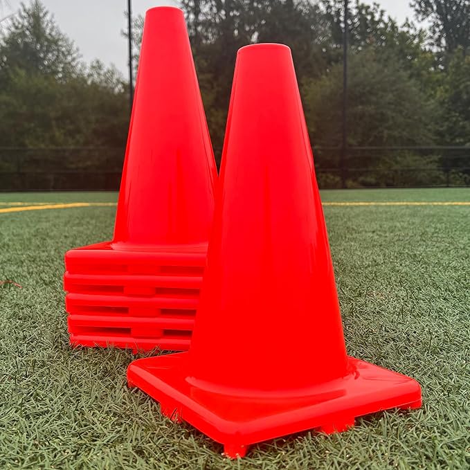LVL10 Pro Training Cones - 12" Large Soccer Cones for Sports Training - for Basketball, Football, Basketball and Agility Drills - Soccer Field Markers That Won't Crack, Slide or Fly-StrideForce Fitness