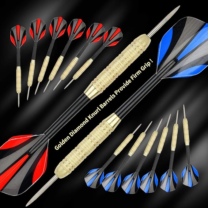 LinkVisions Dartboard with Staple-Free Bullseye, 18g Steel Tip Darts Set,12 Steel Tip Darts 18g, Dartboard Mounting Kits Included-StrideForce Fitness