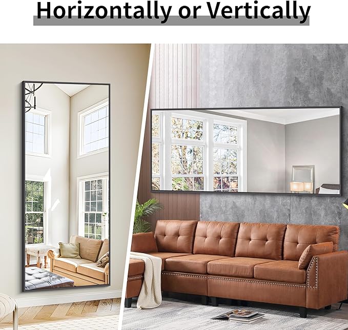 Black Bathroom Mirror for Wall, 72x30 Inch Rectangle Mirrors with Metal Frame, Modern Vanity Wall Mirror Decor for Entryway Hangs, Bathroom Living Room Horizontal or Vertical-StrideForce Fitness