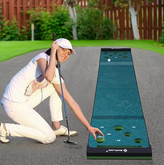 SAPLIZE Golf Putting Mat/Putting Green Mat - Adjustable Slope, Trajectory Tracking & Pong Game Modes | Indoor & Outdoor Use-StrideForce Fitness