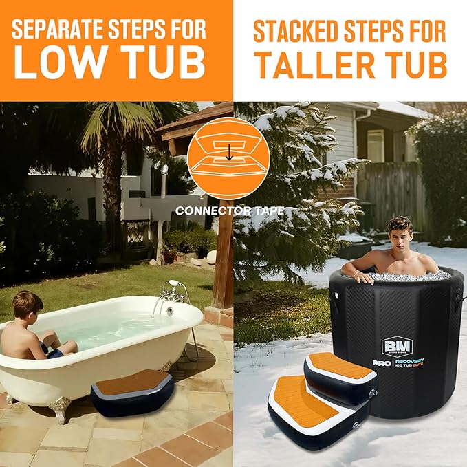 Inflatable Step for Cold Plunge Tub, EVA Non-Slip Drop Stitch Ice Bath Accessory, Detachable 2-Piece Tier Design, Portable Stairs for Ice Plunge, Fits Most Inflatable Ice Tubs-StrideForce Fitness