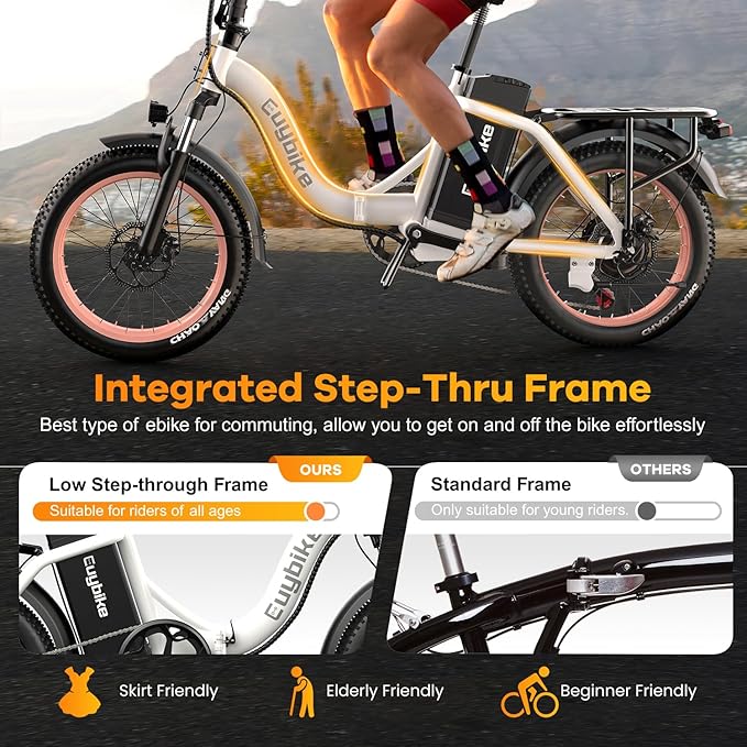 Folding Electric Bike for Adults with Peak 1000W Motor, 48V 20AH Battery up to 30MPH 80 Miles, 20" Fat Tire All Terrain Ebike, Front Suspension 7-Speed Commuter E Bike, Step-Thru, UL Certified-StrideForce Fitness