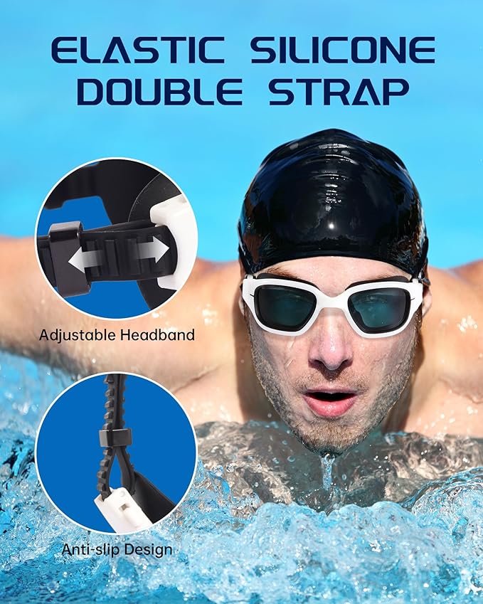 Swim Goggles, Goggles Adult with Swimming Cap, Nose Clip & Ear Plugs, UV Protection Anti-Fog Lens and Case for Adult-StrideForce Fitness