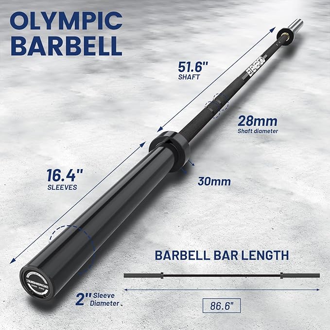 7ft Olympic Barbell Bar 45LB Load 1500lbs Capacity Available, for Gym Home Exercises, Weightlifting, Powerlifting for 2" Olympic Plates-StrideForce Fitness