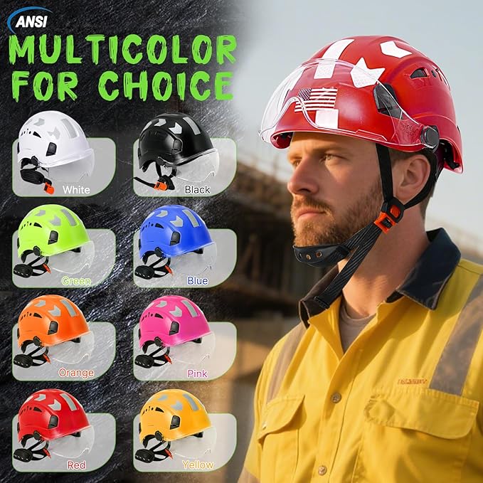 AOLAMEGS Construction Safety Hard Hat - ANSI Z89.1 Type Ι OSHA Approved Safety Helmets with Chin Straps Lightweight Reflective Vented ABS Hard Hats For Men Women Industrial Workwear 6-point Suspension-StrideForce Fitness