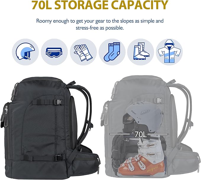 Unigear Ski Boot Bag, 70L Ski Boot Travel Backpack for Ski Helmet, Goggles, Gloves, Skis, Snowboard & Accessories（Black）-StrideForce Fitness