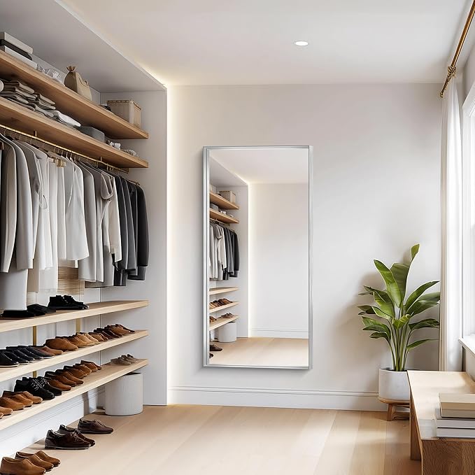 Silver Bathroom Mirror, 30x60 Inch Rectangular Deep Frame Mirror, Large Wall Mounted Bathroom Vanity Mirror Over Sink for Bedroom,Restroom, Living Room, Hangs Vertically or Horizontally-StrideForce Fitness