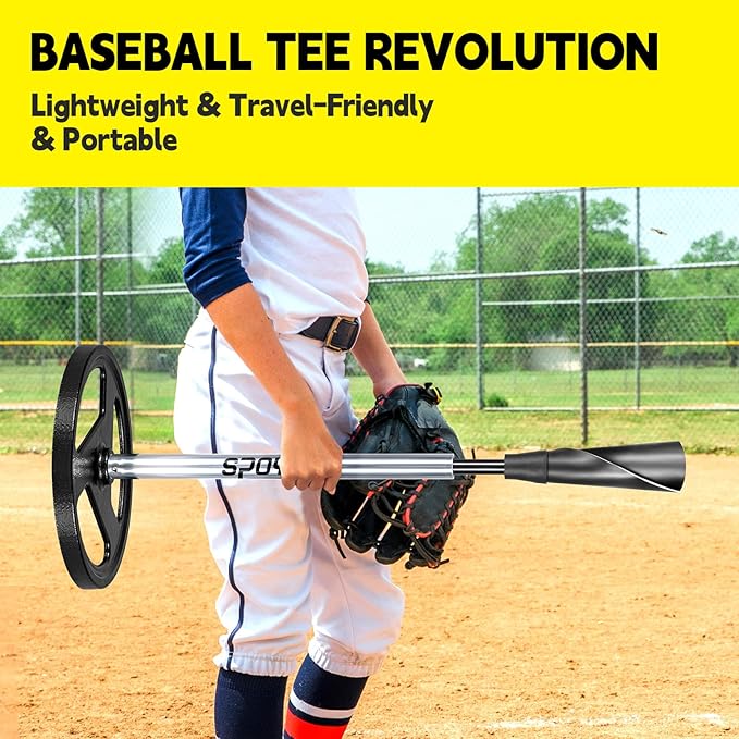 Portable Batting Tee for Baseball/Softball - Adjustable Height 24" to 46", 25" to 37", Baseball Practice Training Hand-Rolled Flexible Rubber Top & Heavy Duty Base for T-Ball, Youth & Adults-StrideForce Fitness