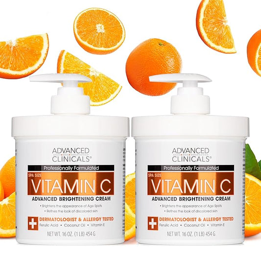 Advanced Clinicals Vitamin C Cream Visibly Brightening Body Lotion | Vitamin C Moisturizer Skin Care Body Cream For Women & Men Helps Visibly Improve Look Of Dark Spots & Uneven Skin Tone, 2-Pack-StrideForce Fitness