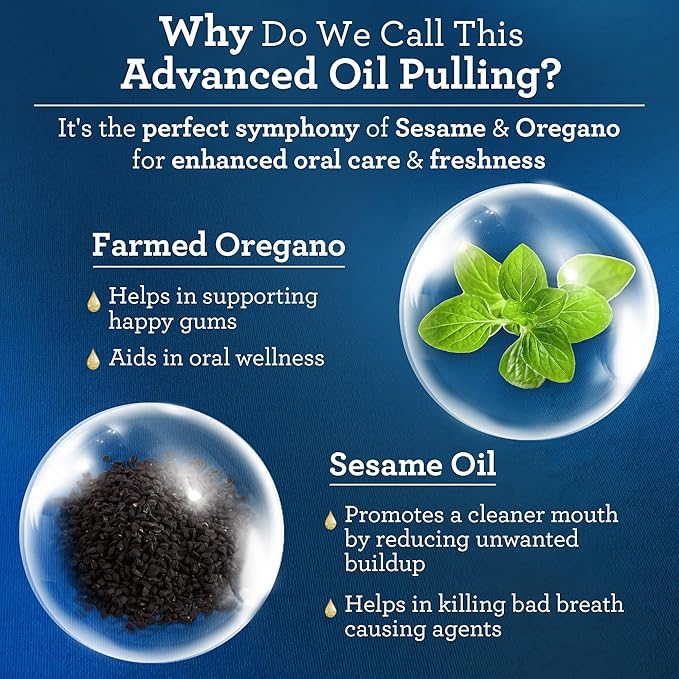 GuruNanda Advanced Oil Pulling Mouthwash for Enhanced Oral Care with Sesame & Oregano Oil, Promotes Deep Cleaning for Healthy Teeth & Gums, with Toothbrushes & Tongue Scrapers, Alcohol-Free, 3X8 Oz
