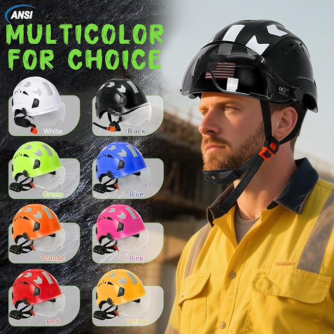 AOLAMEGS Construction Safety Hard Hat - ANSI Z89.1 Type Ι OSHA Approved Safety Helmets with Chin Straps Lightweight Reflective Vented ABS Hard Hats For Men Women Industrial Workwear 6-point Suspension-StrideForce Fitness