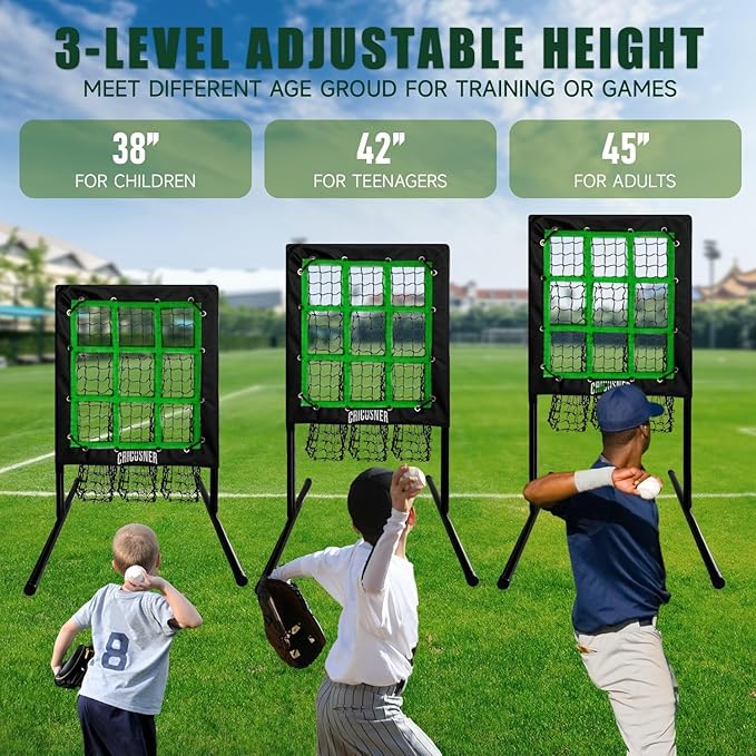 9 Hole Pitching Net, Heavy-Duty Baseball Net with Strike Zone for Pitching and Hitting, Height Adjustable Training Equipment with 9 Pocket Pitching Target for Baseball & Softball Practice-StrideForce Fitness
