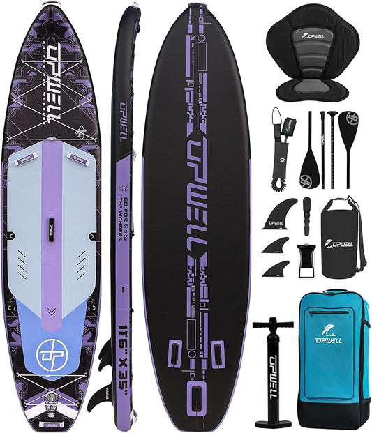 UPWELL 11'6"×35" Extra Wide Inflatable Paddle Board, Stand Up Paddle Board for Youth & Adults, Stable Design, Premium SUP Accessories, 120L Backpack, 10L Dry Bag, Paddle, Leash, Hand Pump, US Fins-StrideForce Fitness