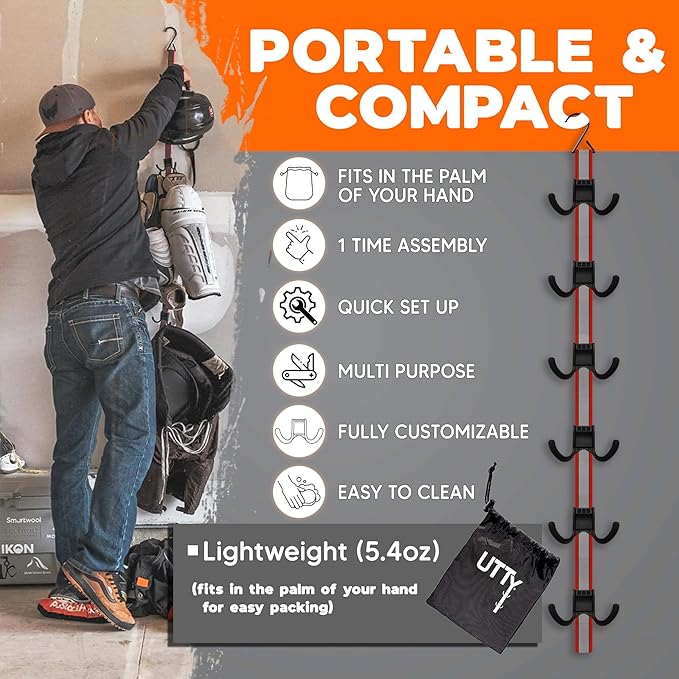 UTTY Hanging Multipurpose Portable Hockey Drying Rack - Durable Gear Keeper & Sports Equipment Organizer - 6 Durable Adjustable Hooks Support Light to Heavy Weight for Home, Travel & Outdoor Use-StrideForce Fitness