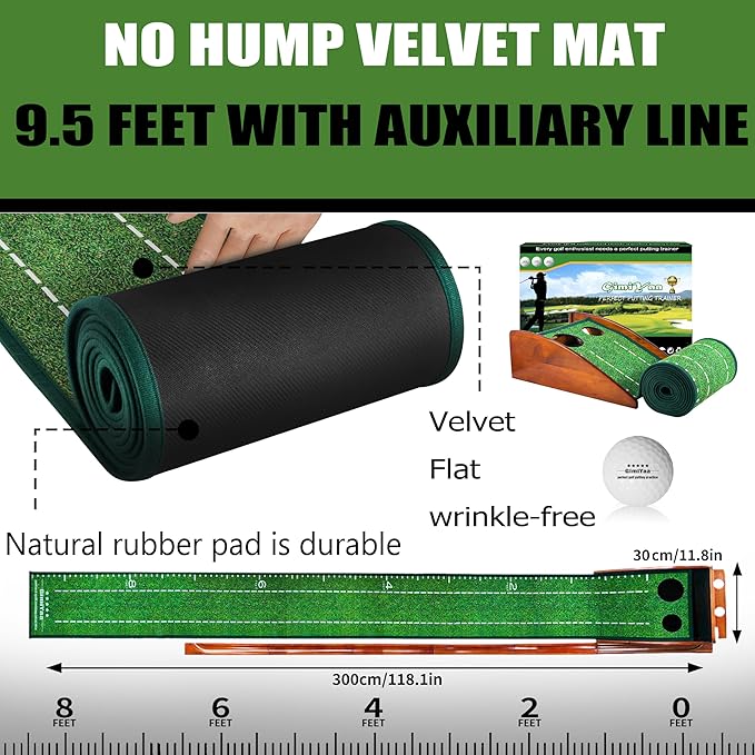 GimYaa Golf Putting mat Green Indoor and Outdoor with Auto Ball Return,Game Practice Golf Gifts for Home, Office, Backyard Indoor Golf and Outdoor Use, Crystal Velvet Mat-StrideForce Fitness