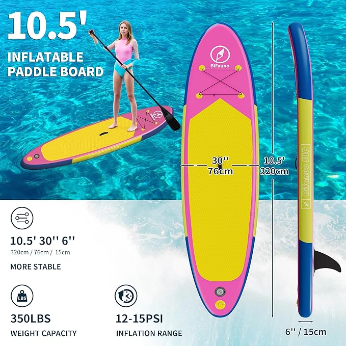 Inflatable Stand Up Paddle Board with SUP Accessories & Backpack. Paddle Boards for Adults. Non-Slip Deck, Wide Stance, Bottom Fin, Double Action Pump.-StrideForce Fitness