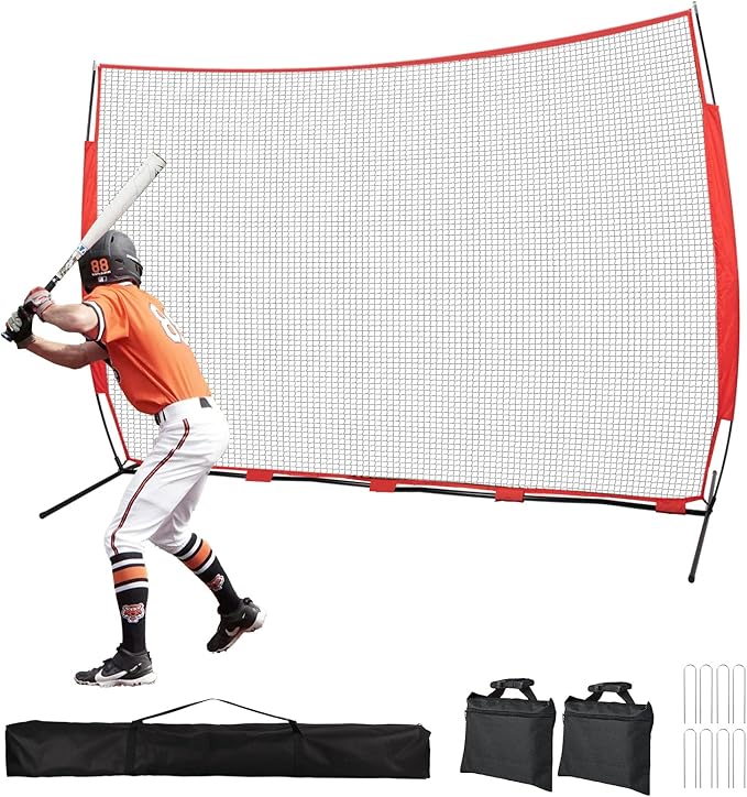 7x7/16x10/20x10ft Ball Backstop Net,Fix Ball Stop Net by 4 Spike&2 Sandbag,Sports Net Barrier with Handbag,Lacrosse Net Backstop for Softball,Basketball,Hockey Train,Baseball Net Barrier for Backyard-StrideForce Fitness