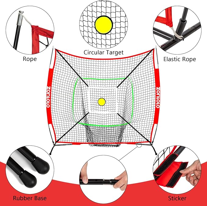 6x6ft Portable Baseball & Softball Net for Hitting and Pitching, with Sturdy Bow Frame and Carry Bag, Special Circular Target and Strike Zone for Accurate Throwing Practice, Great for Kids-StrideForce Fitness