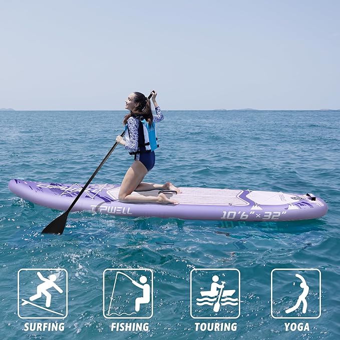 UPWELL 10'6"/11'/11'6" Inflatable Paddle Board, Stand Up Paddlboard for Youth & Adults, Stable Design, Premium SUP Accessories, Backpack, Leash, Hand Pump, Fins-StrideForce Fitness